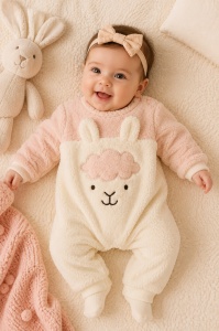 Salopeta pufoasa bebe fetita roz ivoire cu mielusel, imblanita, calduroasa