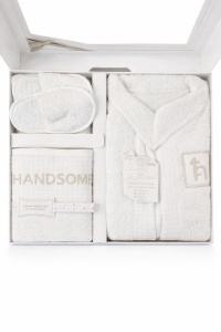 Set baie bebe 5 piese alb ivory halat prosop papuci premium - Img 4