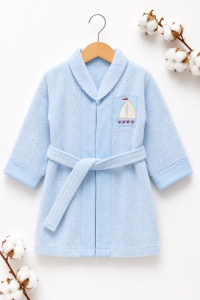 Set baie bebe 5 piese, halat cu gluga, prosop, manusa si papuci, albastru, Tiny Captain - Img 3