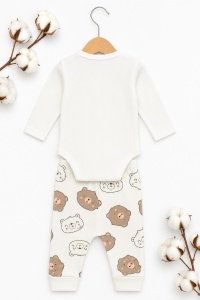 Set bebe 2 piese din bumbac alb body si pantaloni my little bear - Img 4