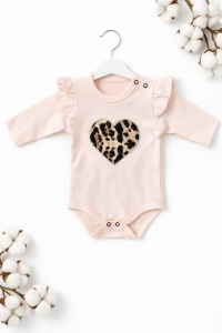 Set bebe 3 piese body pantaloni bentita leopard roz inimioara bumbac fete - Img 5