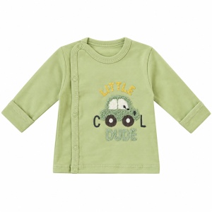 Set bebe 3 piese din bumbac cu bluza, pantaloni cu botosei si caciulita, verde - Img 3