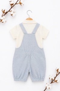 Set bebe baiat 2 piese camasa si salopeta cu bretele culoare bleu deschis - Img 4