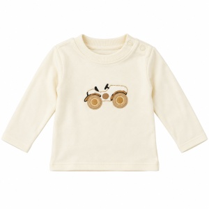 Set bebe baiat 3 piese bumbac, jacheta crem, bluza cu motocicleta si pantaloni - Img 3