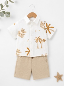Set bebe baiat 3 piese camasa imprimeu tricou si pantaloni scurti vara casual - Img 6