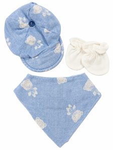 Set bebe baiat din muselina 5 piese cu vesta integrata si accesorii bleu - Img 5