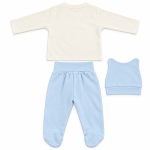 Set bebe din bumbac 3 piese cu broscuta testoasa bleu si pantaloni cu botosei - Img 4