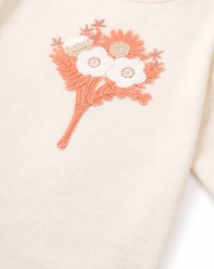 Set bebe fetita 3 piese din bumbac body pantaloni si jacheta eleganta cu broderie - Img 4