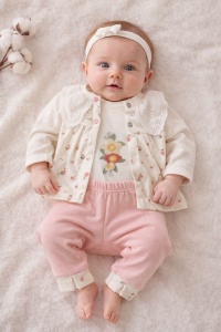 Set bebe fetita 3 piese elegant body bluza pantaloni roz floral