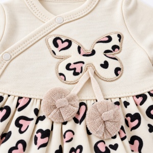 Set bebe fetita din bumbac 10 piese, crem cu imprimeu animal print si fluturi - Img 6