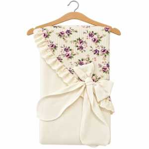 Set bebe fetita din bumbac 10 piese, crem cu imprimeu floral si iepuras - Img 5