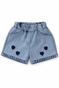 Set fetite vara bluza alba cu inimioare si pantaloni scurti denim, casual chic - Img 4