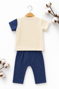 Set haine bebe baiat 2 piese bumbac premium – tricou cu barcute si pantaloni albastri - Img 3