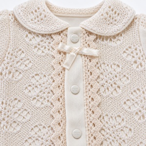 Set haine bebe fetita 10 piese din bumbac, crem, cu dantela, nou-nascut - Img 6