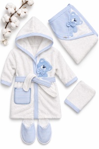 Set halat baie copii 4 piese cu gluga ursulet, prosop baie copii si papuci bebe - Img 2