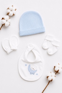 Set nou nascut 10 piese albastru, Happy Bear, bumbac moale pentru bebelusi - Img 5