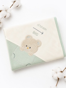Set nou nascut 10 piese din 100% bumbac verde menta Dream Big cu paturica si vesta, fotografie de produs pe fundal alb