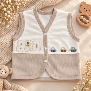 Set nou nascut 10 piese din bumbac, crem-bej, masinute brodate, paturica si accesorii - Img 4