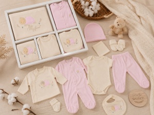 Set nou-nascut 10 piese Testoasa Roz, 100% bumbac, hainute bebe