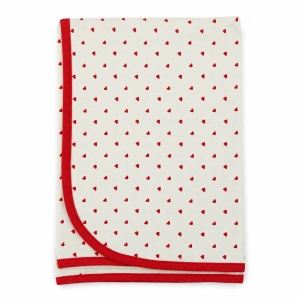 Set nou nascut 7 piese din bumbac crem cu inimioare rosii, paturica, body si pantaloni - Img 4