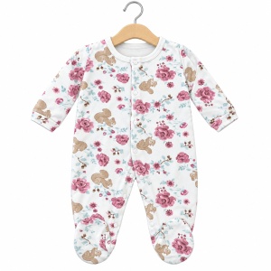Set nou nascut fetita 10 piese din bumbac, bleu cu imprimeu floral si veverite - Img 4