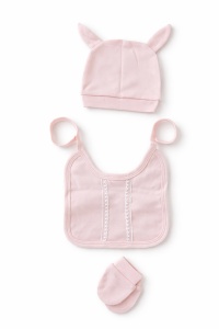 Set nou nascut fetite 5 piese roz cu iepuras pantalon bavetica si caciulita - Img 5
