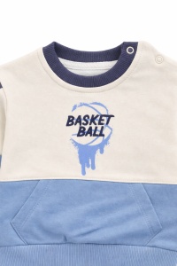 Set trening bebe baieti 2 piese bumbac compleu sport basket ball albastru gri - Img 4