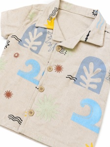 Set vara crem bebe 3 piese bumbac maieu camasa si pantaloni scurti casual - Img 5