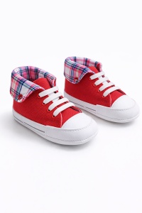 Tenisi bebelusi rosii cu siret talpa flexibila carouri stil sport casual - Img 6