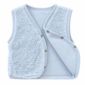 Vesta bebe bleu din material teddy cu ursulet, fotografie de produs pe fundal alb