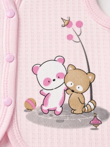 Vesta bebe roz din bumbac cu imprimeu animale si inchidere capse - Img 4