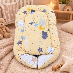 Baby nest bebe 50x70 cm cu pernuta model stelute si norisori pentru nou nascuti - Img 4
