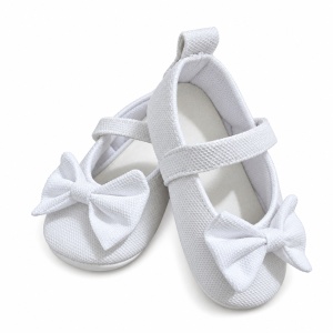 Balerini bebe fete albi cu funda, pantofiori eleganti cu bareta - Img 4