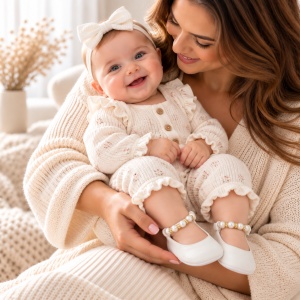 Balerini bebe fetite albi cu perle decorative si talpa moale - Img 2