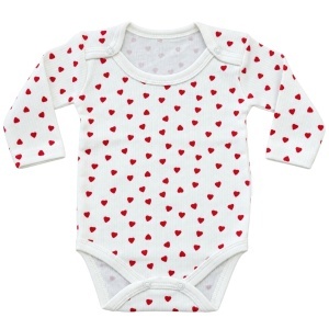 Body bebe alb din bumbac cu inimioare rosii, maneca lunga si capse pe umeri - Img 3