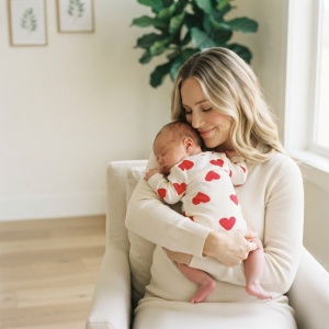 Body bebe din bumbac crem cu inimioare rosii, maneca lunga si capse pe umar - Img 2