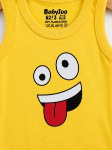Body bebe galben bumbac fara maneci imprimeu emoji haios - Img 5
