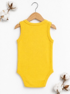 Body bebe galben bumbac fara maneci imprimeu emoji inger halo - Img 2