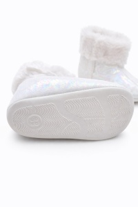 Cizmulite bebe albe cu blanita, funda decorativa si efect sidefat, talpa moale - Img 5