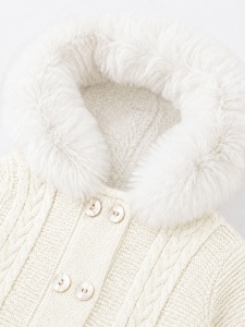 Combinezon bebe unisex ivoire tricotat, imblanit integral, cu gluga si blanita premium - Img 5