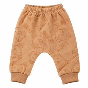 Compleu bebe baiat caramel 3 piese din bumbac cu ursulet si hanorac cu gluga - Img 4