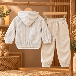 Compleu bebe baiat din bumbac cu geaca subtire, bluza si pantaloni, 3 piese - Img 5