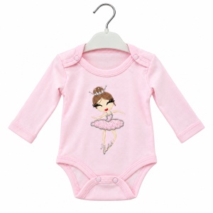 Compleu bebe fetita 3 piese, 100% bumbac, body cu balerina, pantaloni si jacheta cu gluga si tull, roz - Img 4