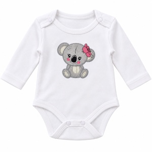 Compleu bebe fetita 3 piese, bumbac, body cu koala, jacheta cu gluga si pantaloni, alb - Img 4