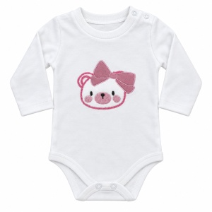 Compleu bebe fetite 3 piese din bumbac, body, hanorac cu fundite si pantaloni roz - Img 4