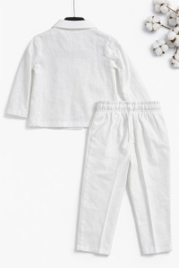 Costum baieti elegant sacou pantaloni camasa papion ivoire eveniment - Img 4