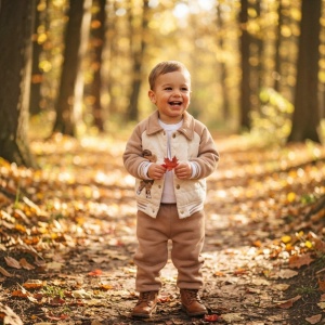 Costum bebe 3 piese bej din bumbac cu geaca matlasata pentru toamna si iarna