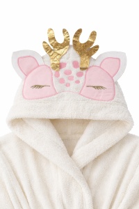 Halat baie copii pufos alb cu gluga unicorn bumbac - Img 4