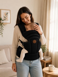 Marsupiu ergonomic bebe, negru 4-12 Kg, reglabil, respirabil, confort premium
