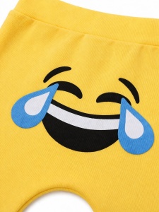 Pantaloni bebe galbeni bumbac imprimeu emoji ras confortabili - Img 2